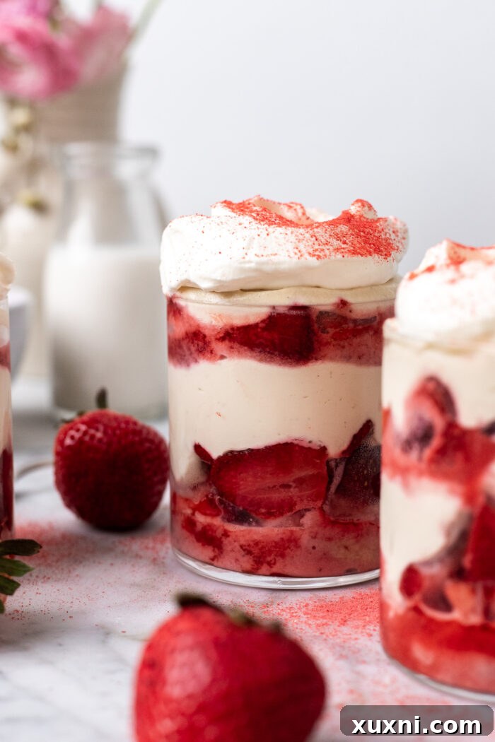 finished vegan strawberry tiramisu cups