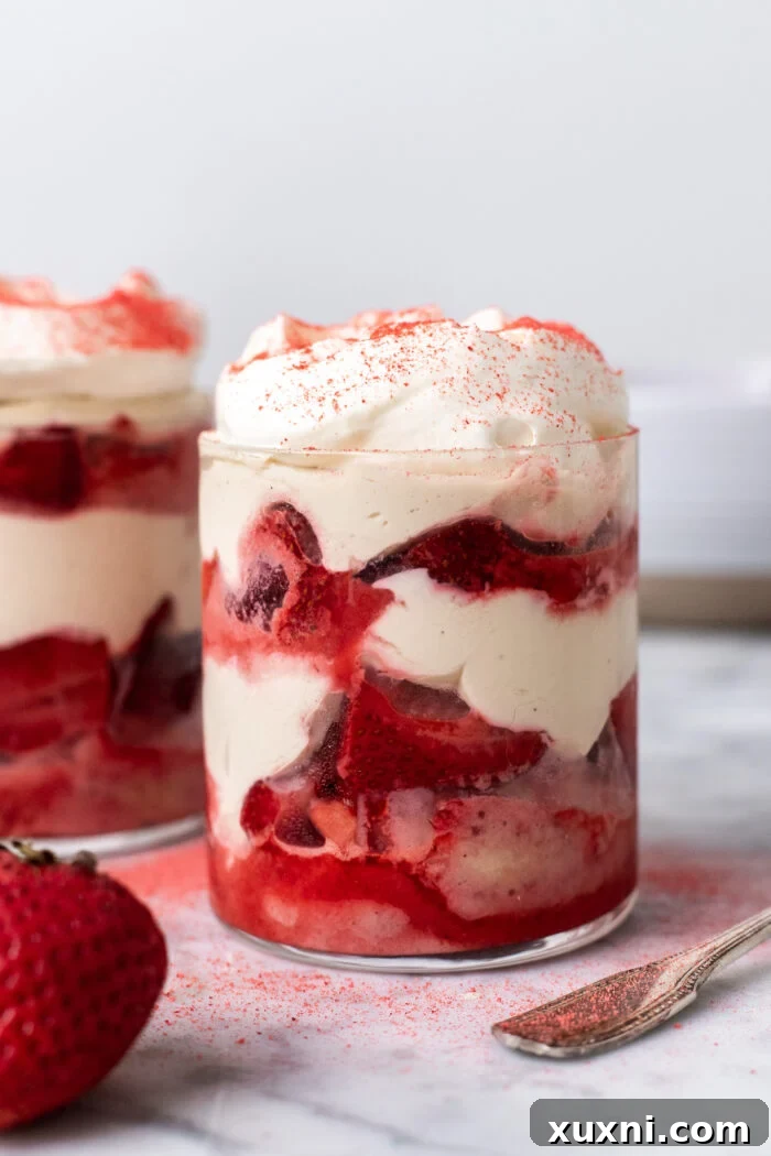 strawberry tiramisu cups on marble table