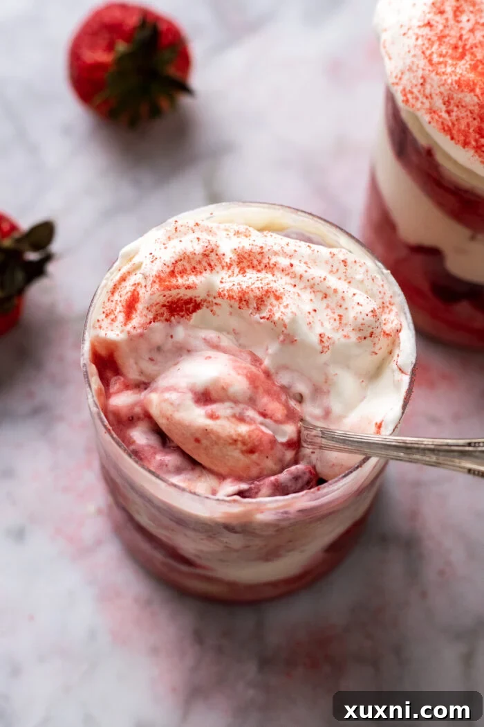 eating vegan strawberry tiramisu