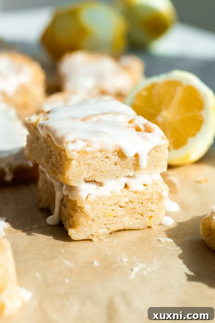 stack of vegan lemon brownies