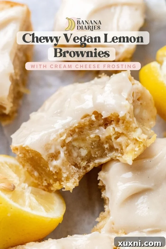 Soft & Chewy Vegan Lemon Brownies pinterest pin