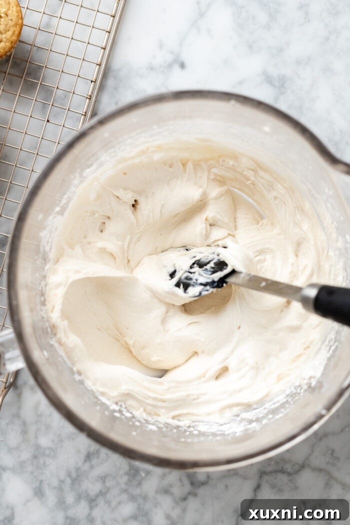 cream cheese pastry cream frosting in a bowl