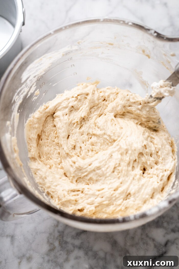 Heavenly Vegan Angel Food Cake 14 Smooth vegan angel food cake batter, fully mixed and ready for baking.