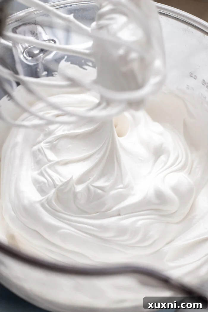 Heavenly Vegan Angel Food Cake 9 Visually demonstrating stiff peaks achieved in the vegan aquafaba meringue.