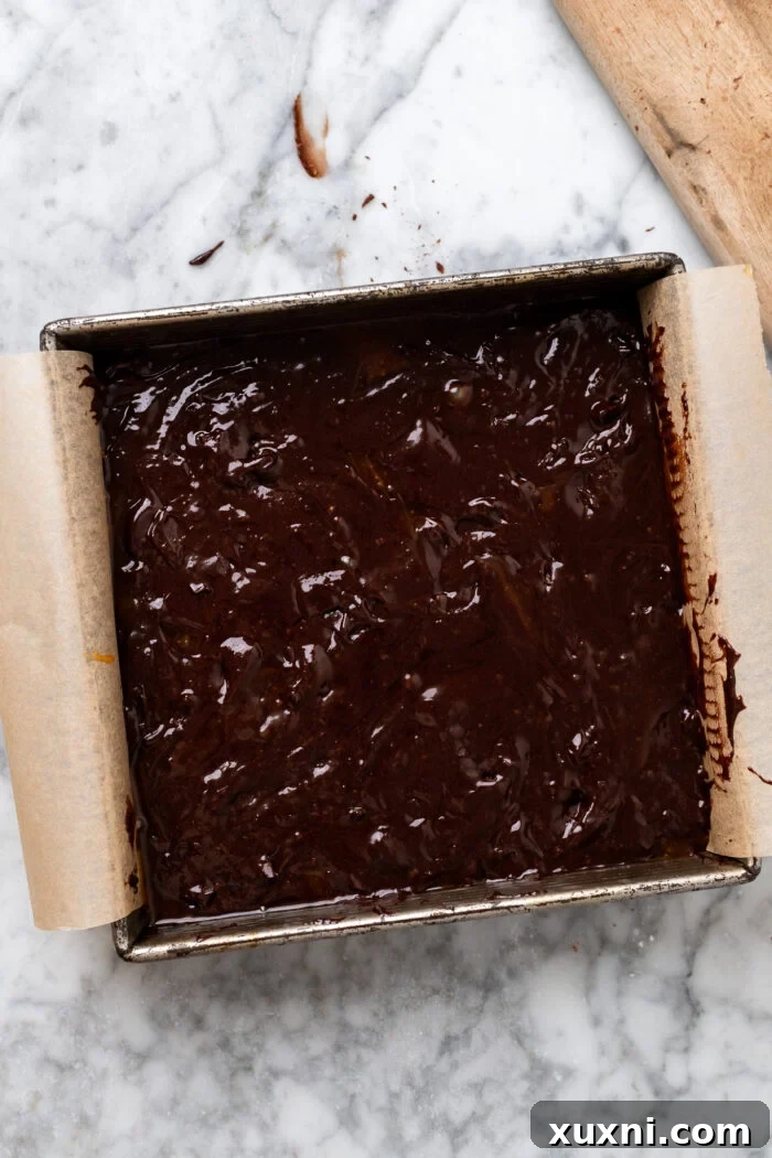 Vegan brownies assembled and ready for baking