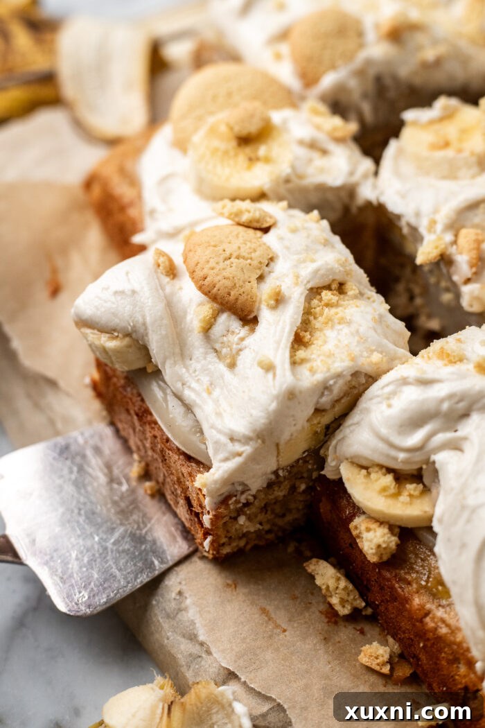 slice of vegan banana pudding cake