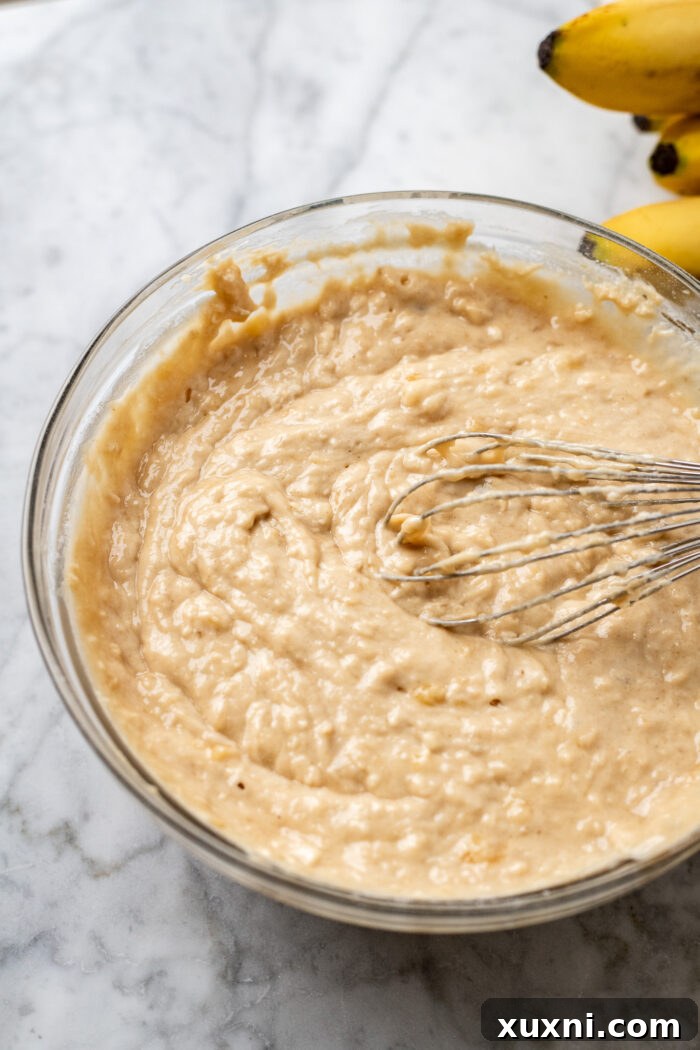 bowl of banana cake batter