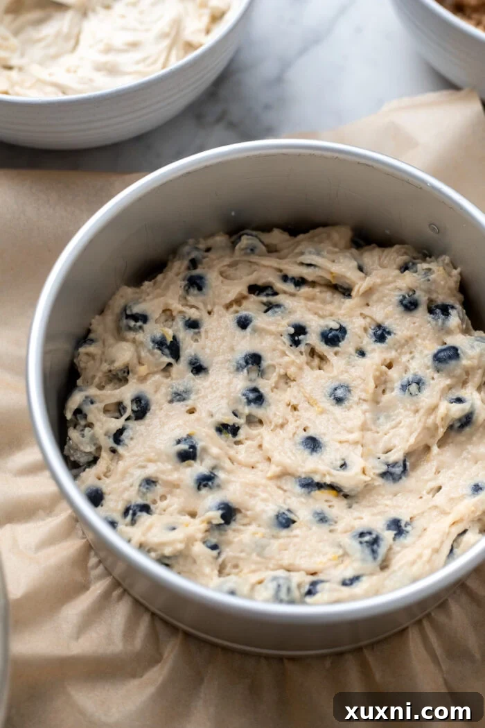 assembling the lemon blueberry coffee cake