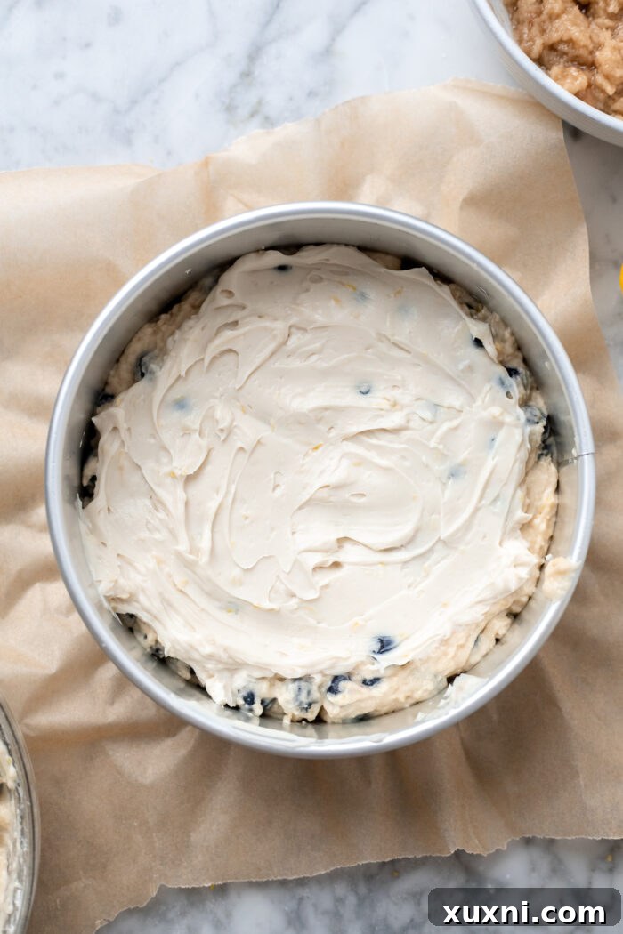 assembling the lemon blueberry coffee cake