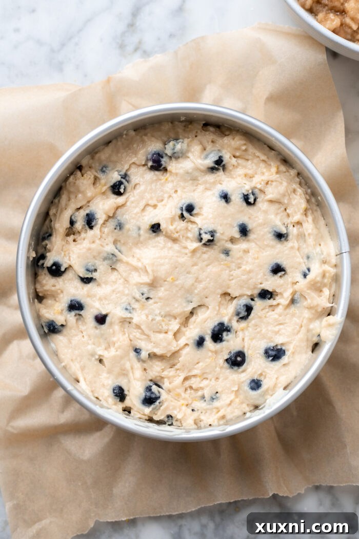 assembling the lemon blueberry coffee cake
