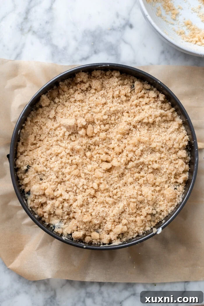 assembling the lemon blueberry coffee cake