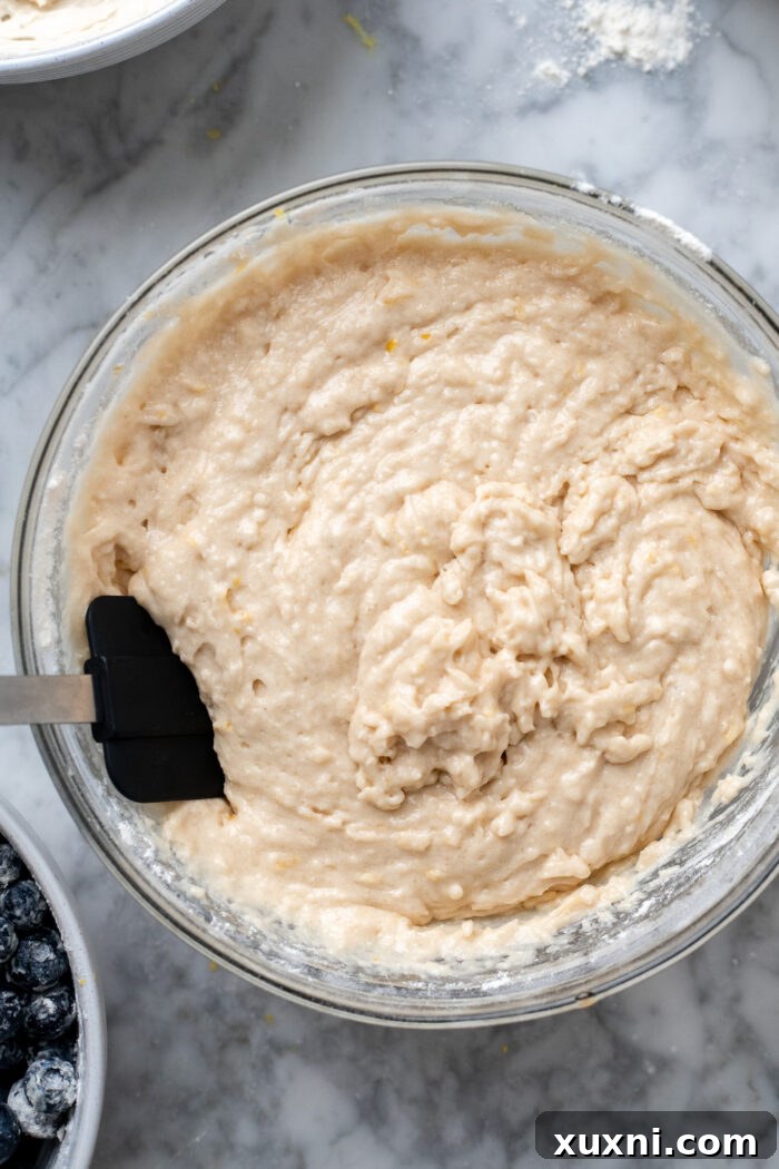 vegan lemon blueberry coffee cake batter in a bowl