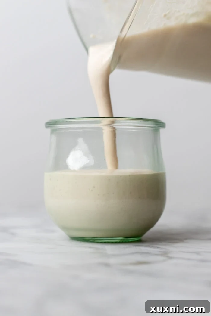 pouring the cashew cream