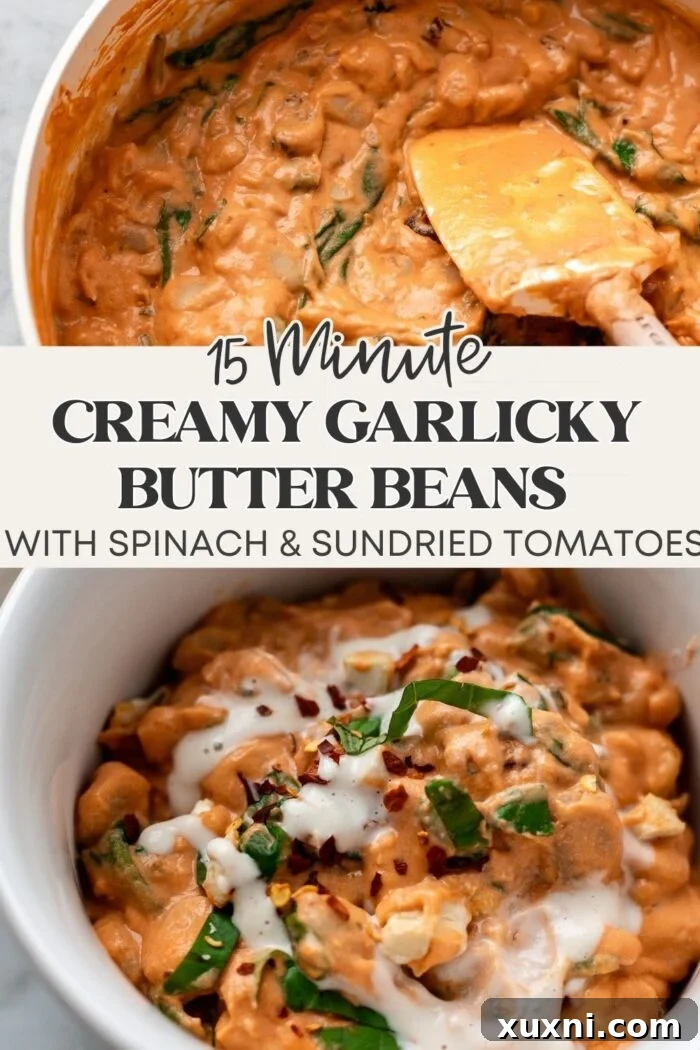Creamy Garlicky Tomato & Spinach Butter Beans pinterest pin