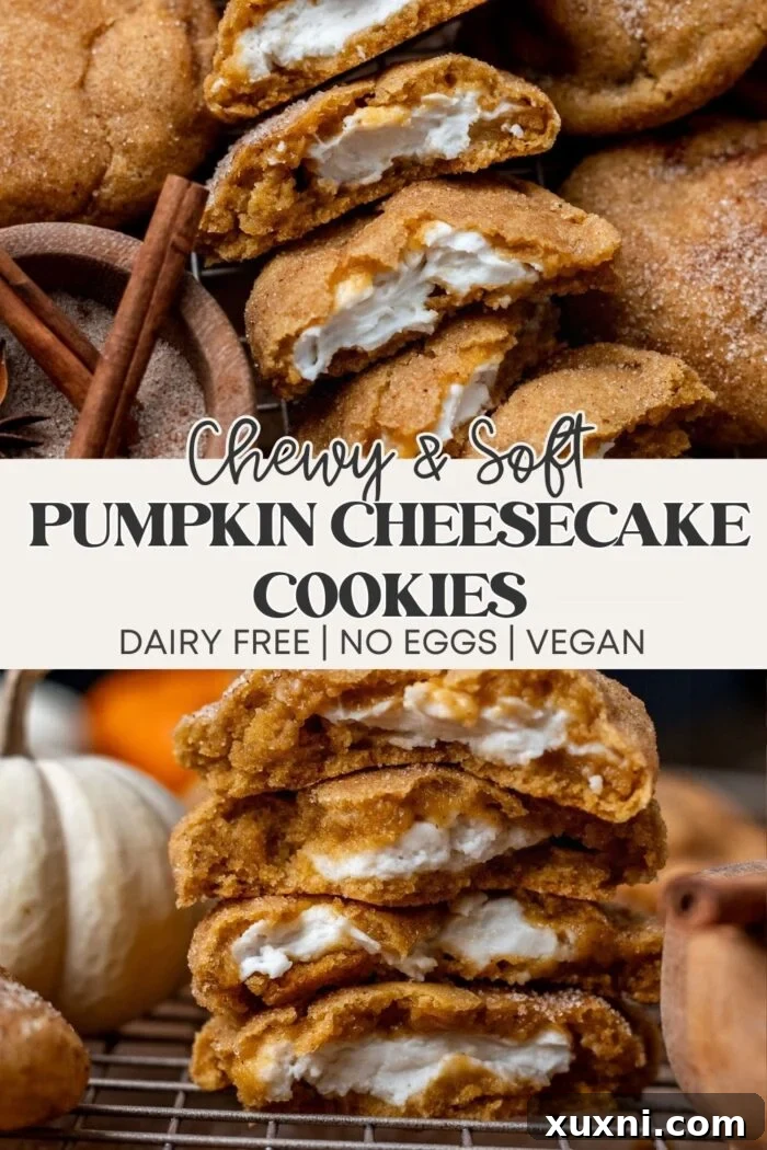 Soft & Chewy Vegan Pumpkin Cheesecake Cookies - No eggs! pinterest pin
