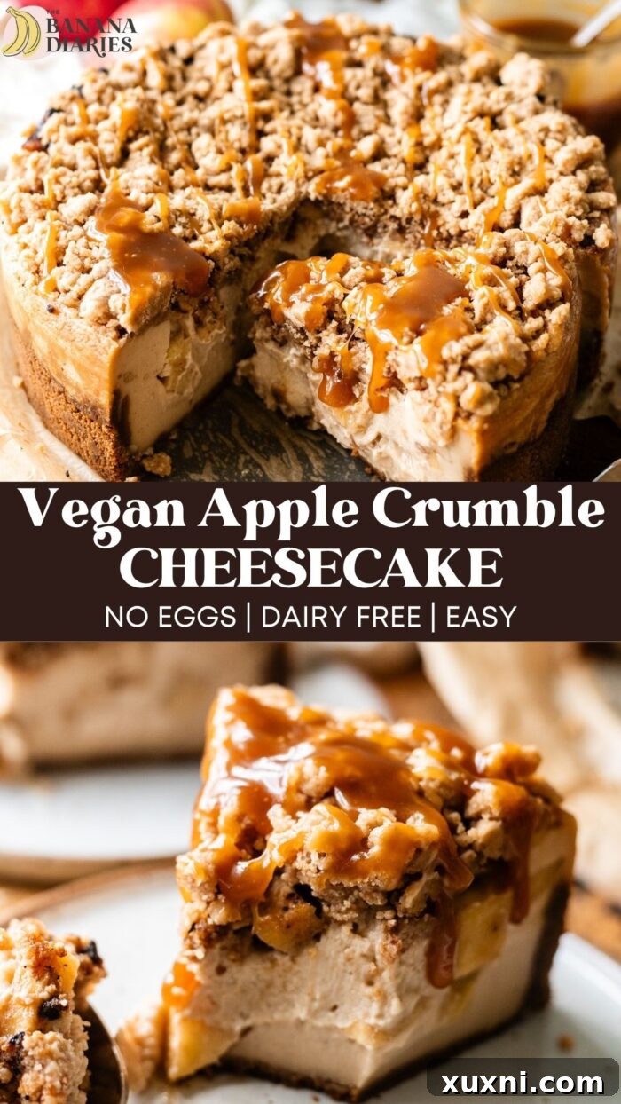 Salted Caramel Vegan Apple Crumble Cheesecake Pinterest pin