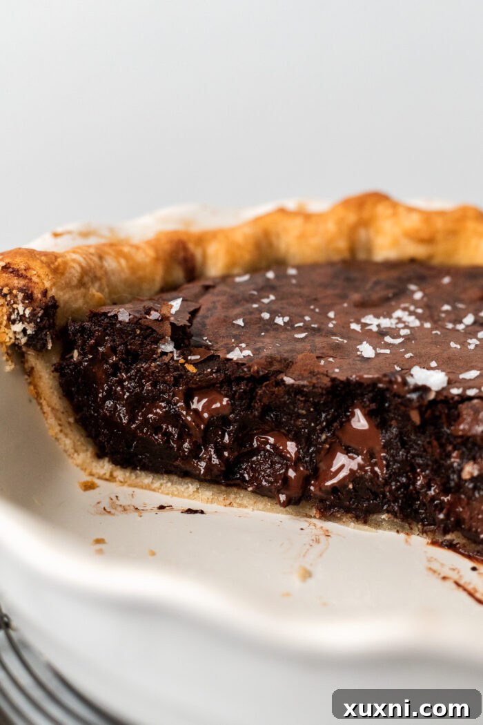 sliced vegan brownie pie