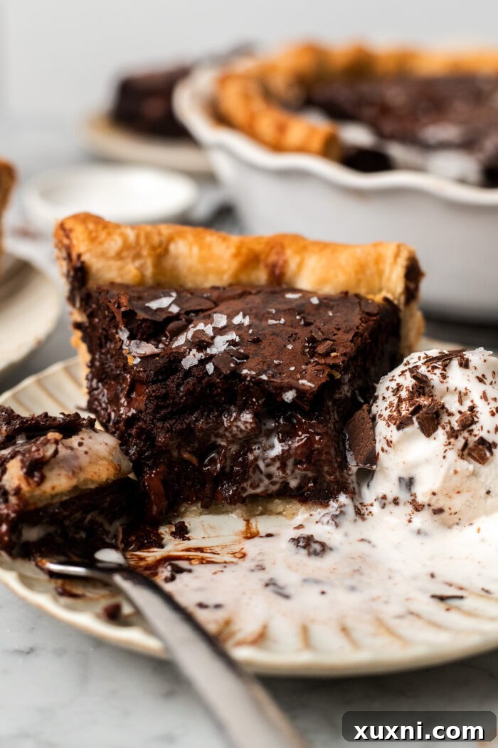 sliced vegan brownie pie