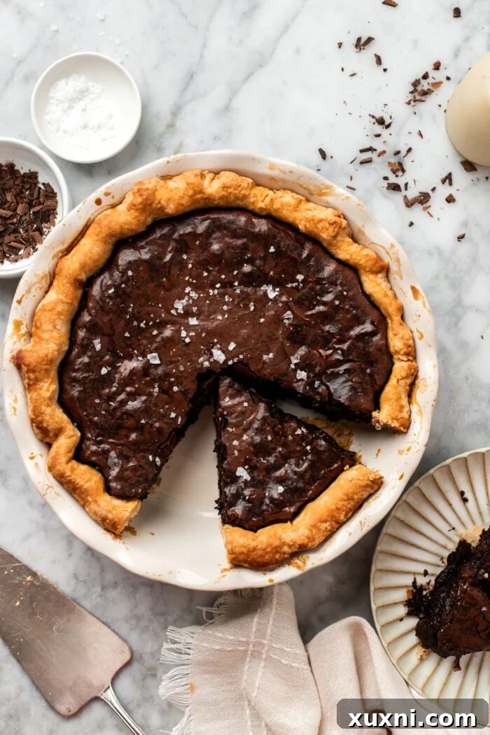 sliced vegan brownie pie