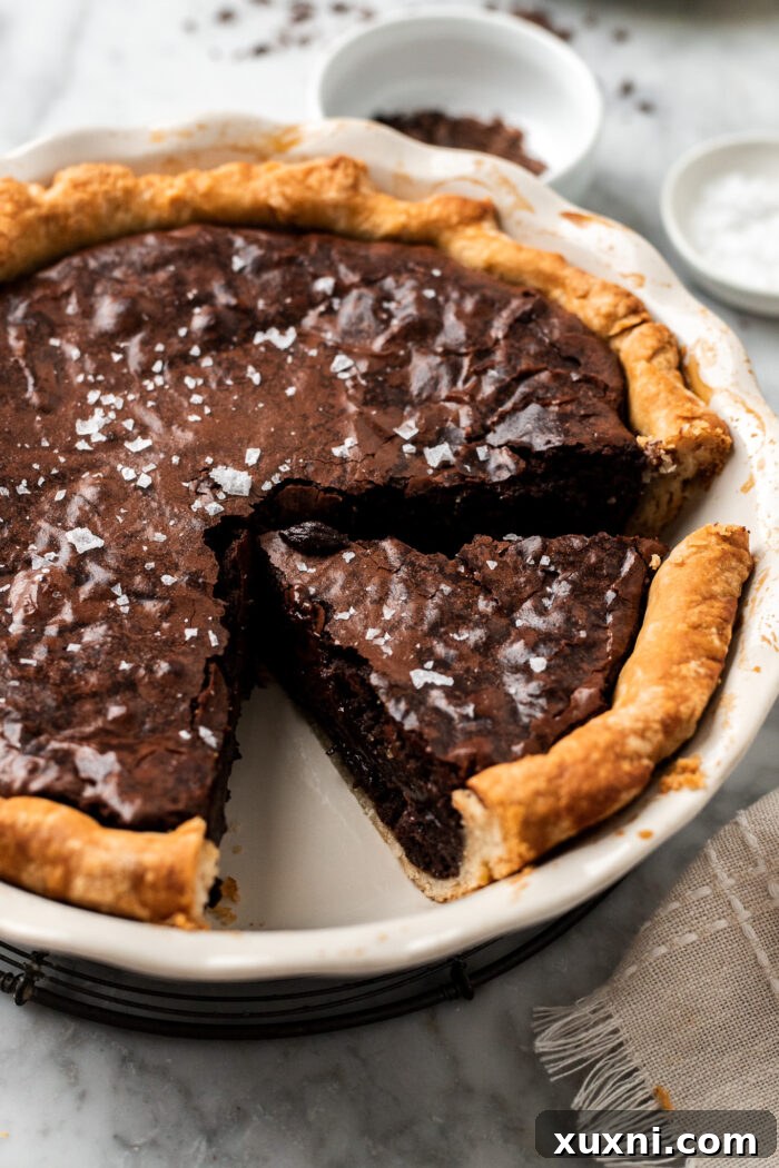 sliced vegan brownie pie