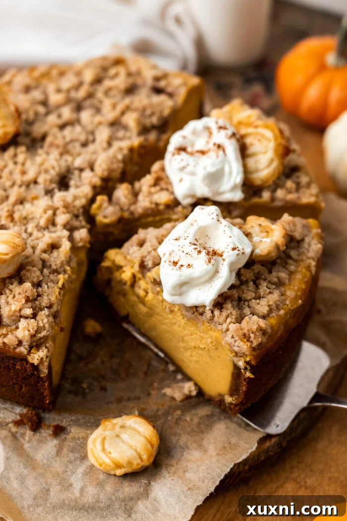 slices of vegan pumpkin cheesecake on a serving platter