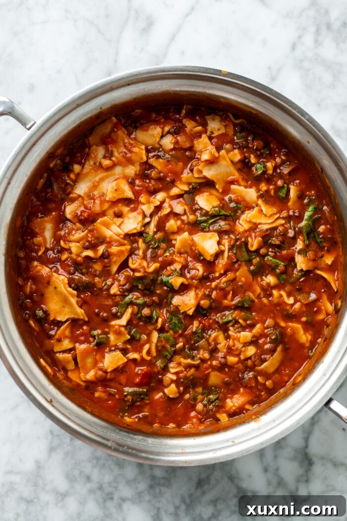 finished vegan lasagna soup