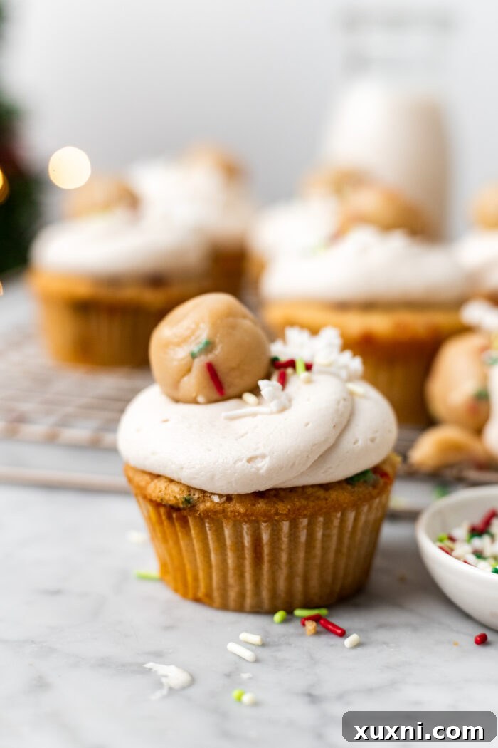 holiday sugar cookie dough cupcake on marble background
