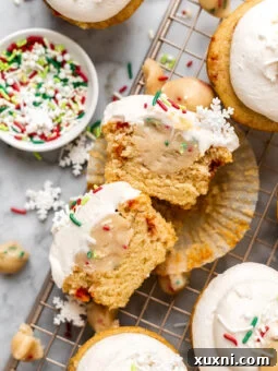 vegan cookie dough cupcakes sliced in half
