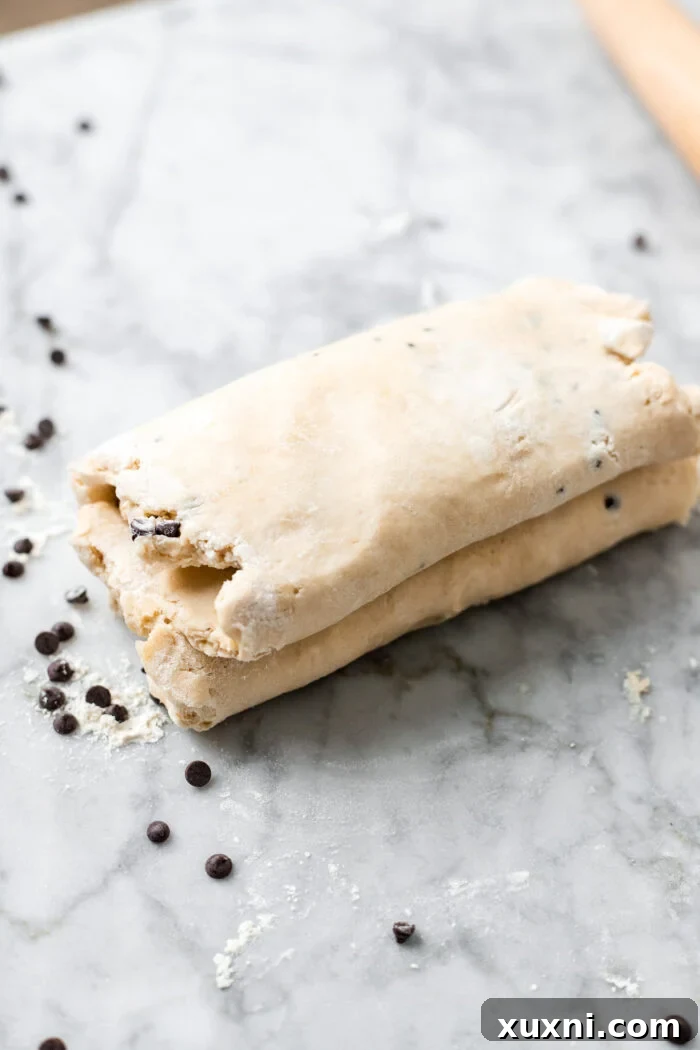 Folded dough in half