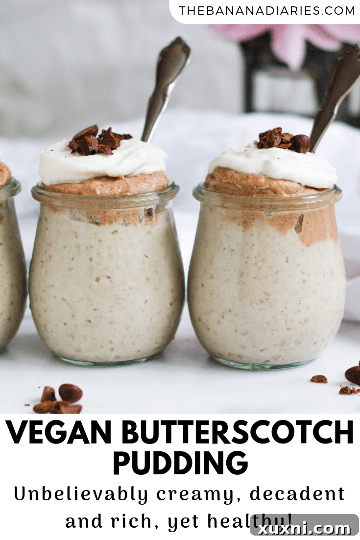 A vibrant Pinterest image for healthy butterscotch pudding, encouraging users to save the recipe.