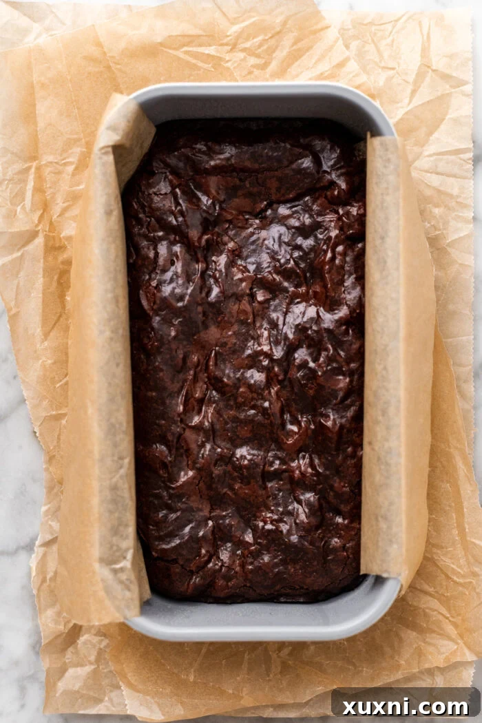 Vegan Small Batch Caramel Nut Brownies 13 Step 8: Freshly baked small batch brownies with a glossy, crinkled top