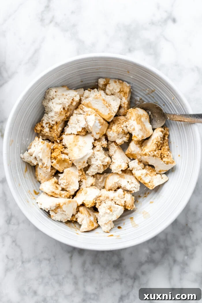 coated tofu in a bowl
