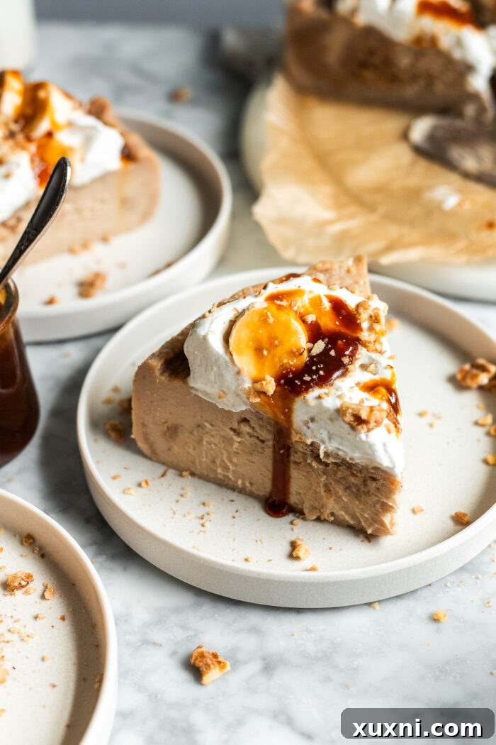 vegan banana bread cheesecake on a plate