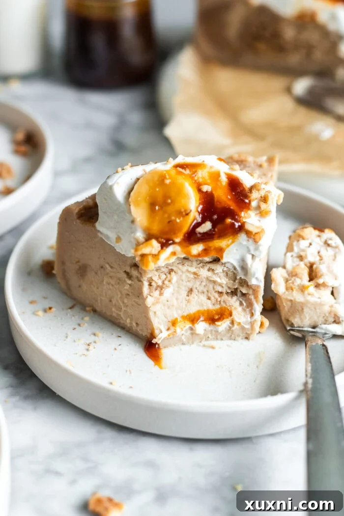 bitten slice of vegan banana bread cheesecake