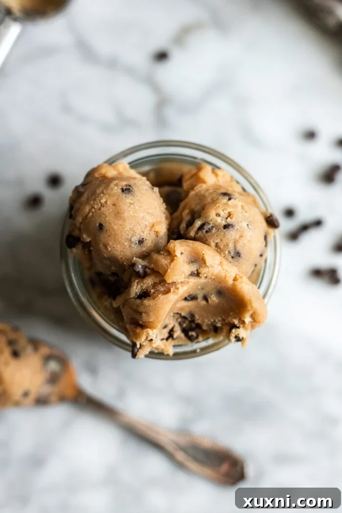 scooped cookie dough from a jar