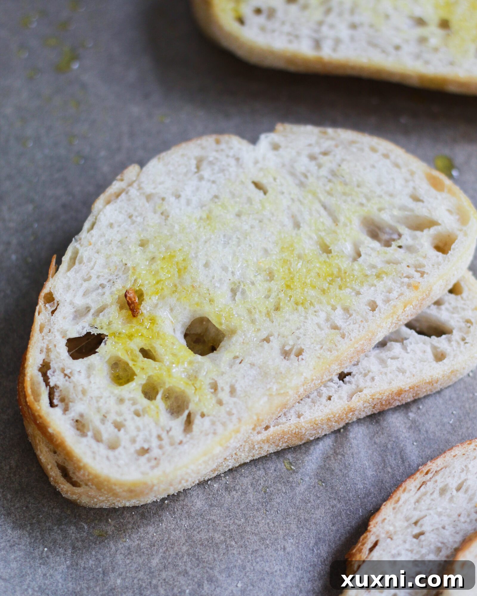 sourdough slices greased with olive oil