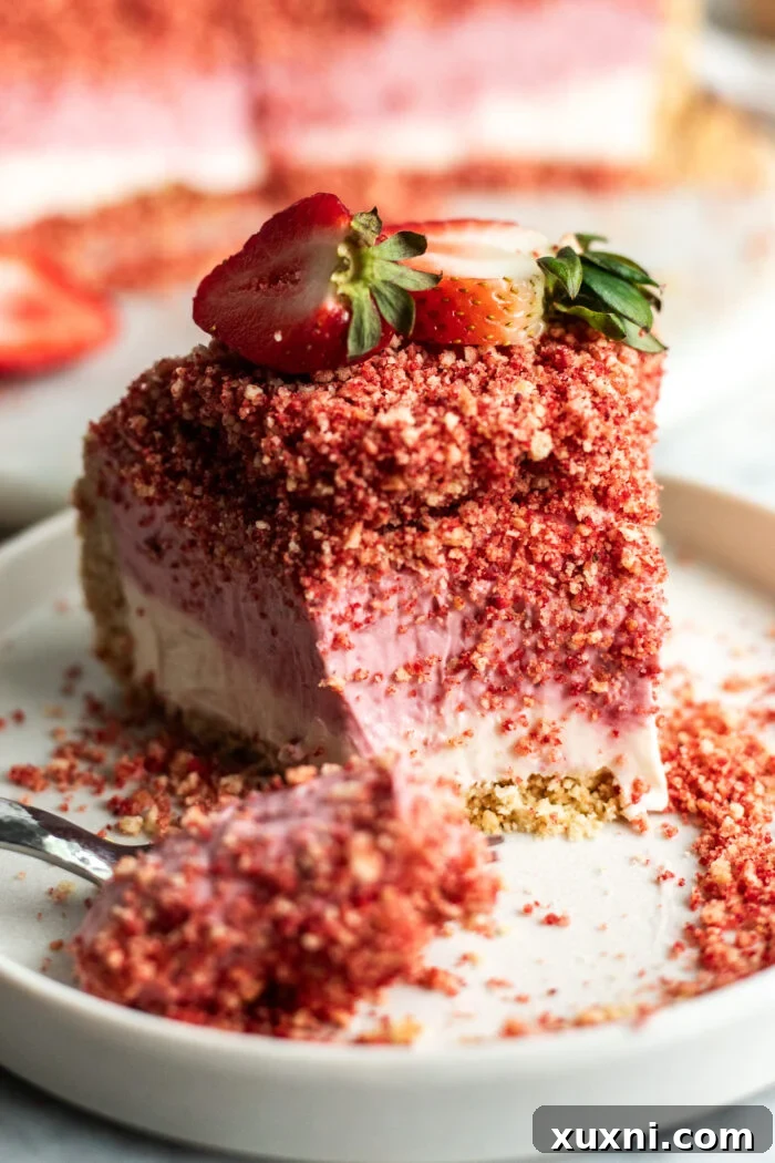 bitten strawberry crunch cheesecake 