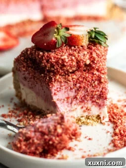 bitten strawberry crunch cheesecake
