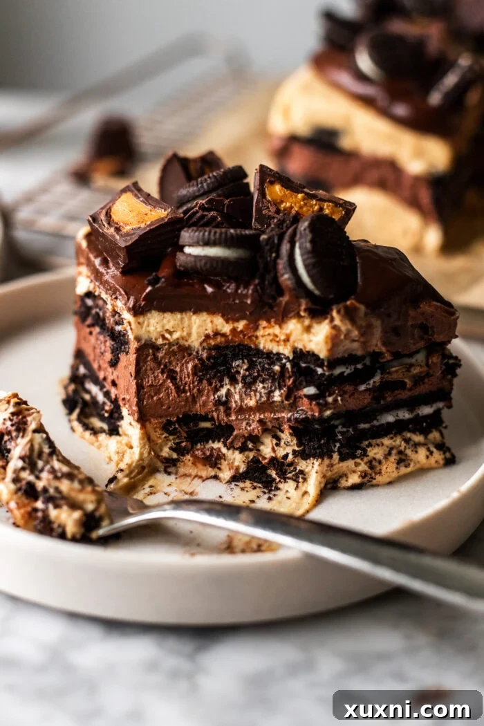 slice of vegan oreo icebox cake