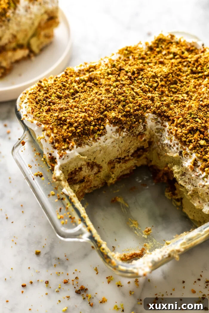 sliced pistachio tiramisu