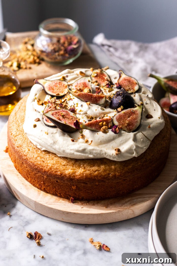 A golden-brown, perfectly baked vegan olive oil cake fresh out of the oven, before frosting.