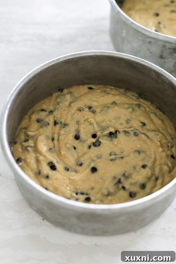 Mind-Blowing Vegan Cannoli Cake 8 two cake pans filled with batter, ready for baking