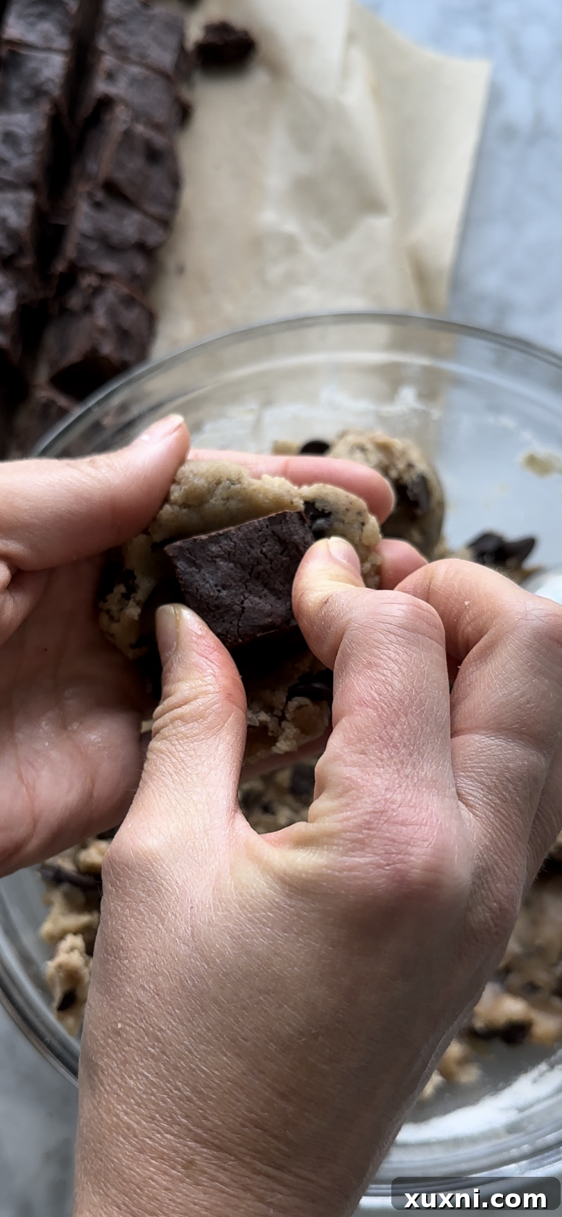 Vegan Brown Butter Brownie Cookie Fusion 5 Process of forming the vegan brownies by pressing into a pan