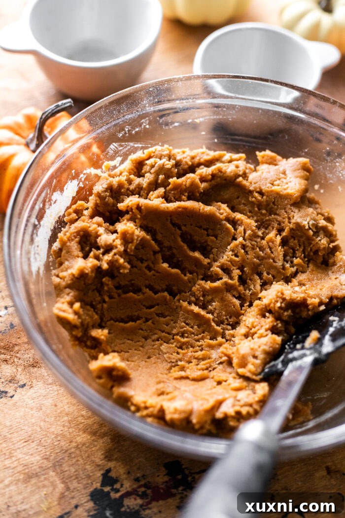 Vegan Brown Butter Pumpkin Snickerdoodle Delight 5 Freshly mixed snickerdoodle cookie dough in a bowl, showing its rich texture