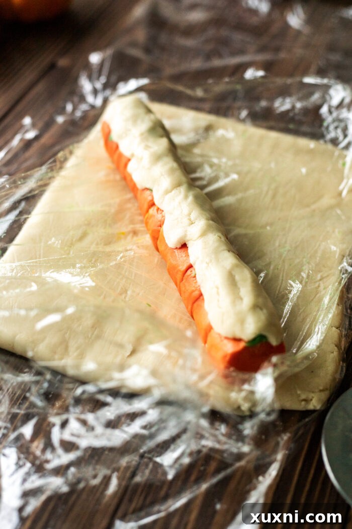 prepping the pumpkin sugar cookie log