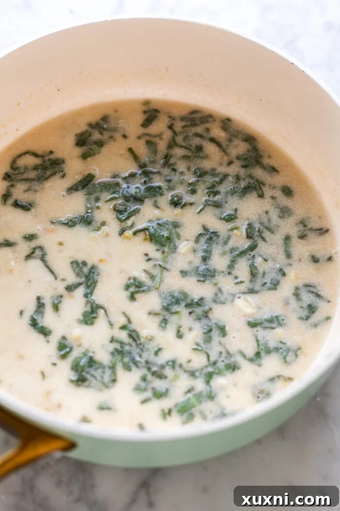 The finished brown butter garlic sage sauce, creamy and ready for gnocchi.