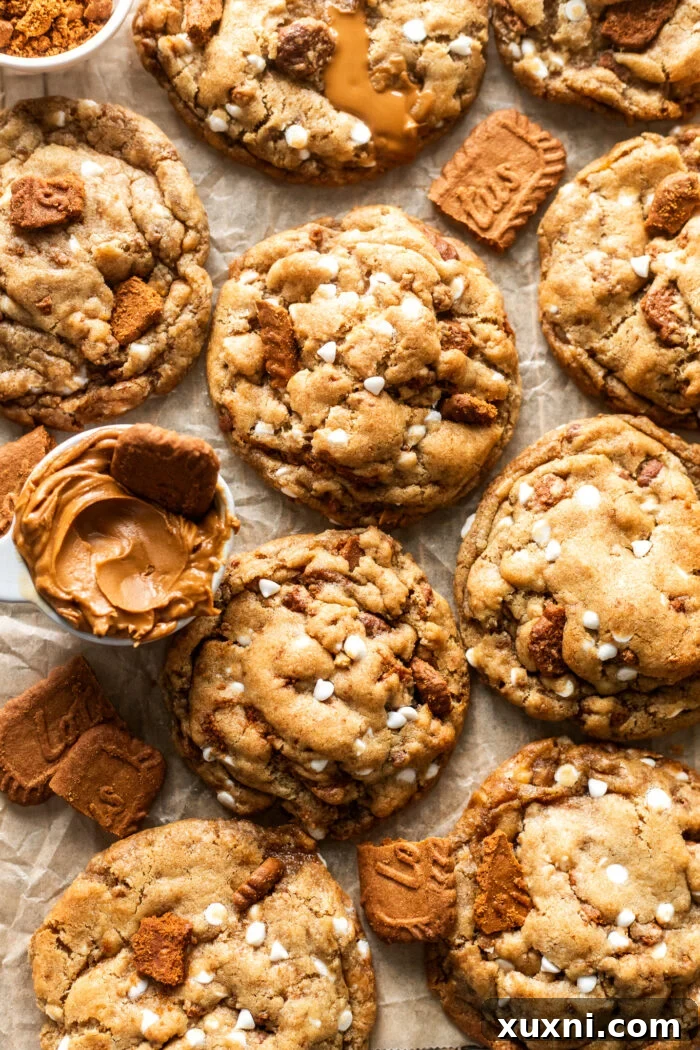 Freshly baked vegan cookie butter cookies cooling on parchment paper.