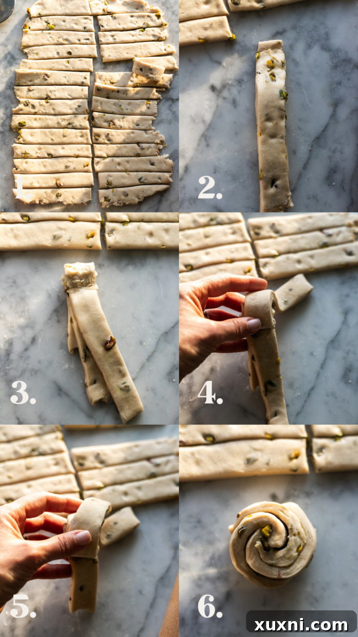 shaping pistachio cruffins