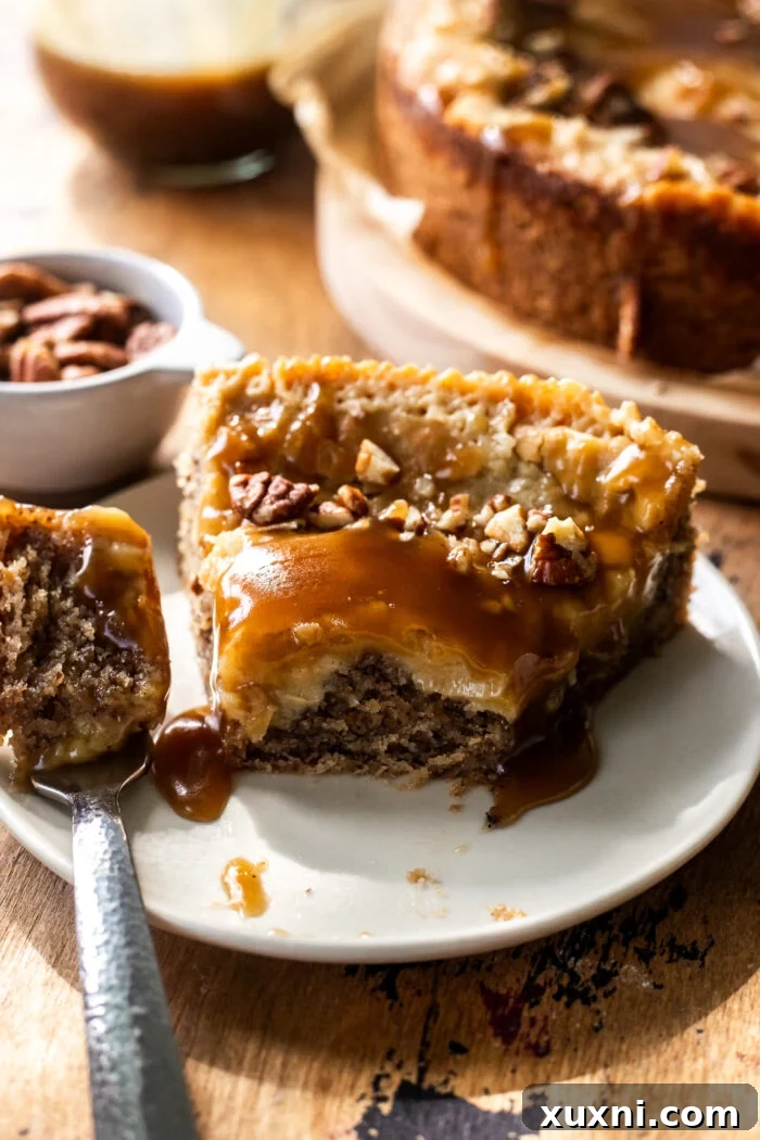 slice of bitten pecan butter cake