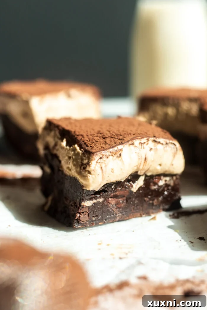 vegan tiramisu brownie on parchment paper